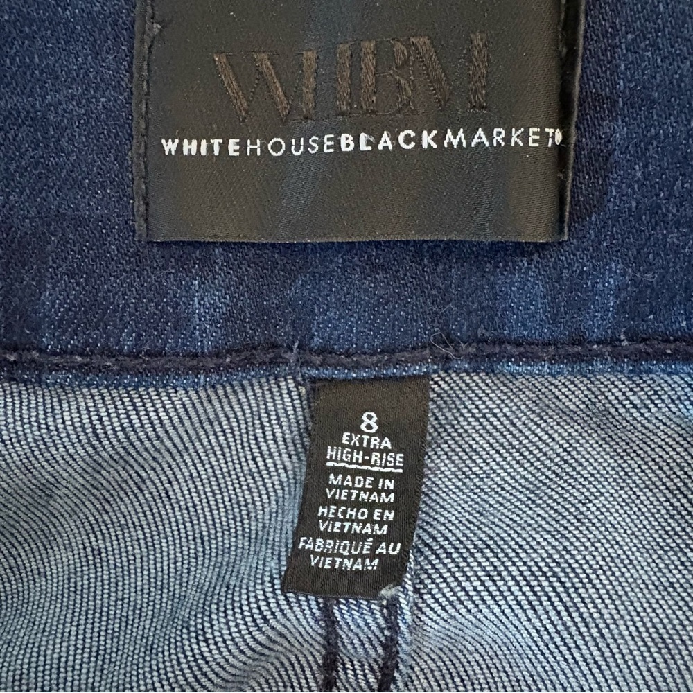 White House Black Market Dark Blue Flare Jeans Extra High-Rise Trouser Size 8 - Picture 2 of 13